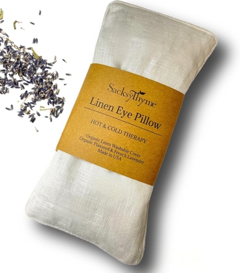 Organic Linen Eye Pillow - Lavender & Flaxseed for Relaxation, Yoga, Stress Relief - Microwavable Heating Pad & Cool Compress - Made in USA - Gifts for Meditation - (Lavender)