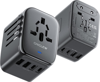 Universal Travel Adapter, International European to US Plug Adaptor with 2 USB A and 2 USB C Ports, 1 AC Outlet and Dual 8A Fuses, Travel Plug Adapter Worldwide for USA UK EU AU CN 180+ Countries
