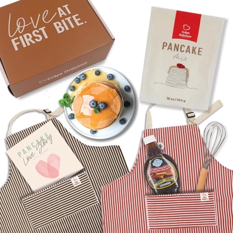 Pancake Gift Basket for Couples, Food Gifts Ideas, Newlyweds Romantic Breakfast Aprons Set, Bridal Shower, Bride Groom Valentine's Day Wedding Engagement Christmas, Him/her, Men Women