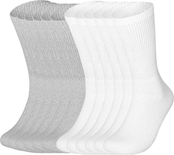 12 Pairs Cotton Diabetic Socks for Men & Women - Non-Binding Extra Wide Top Neuropathy Socks - Crew Socks