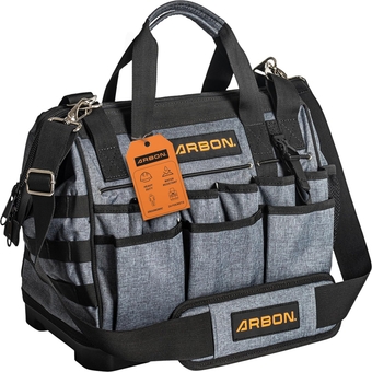 Tool Bag 16 Inch with Molded Base MOLLE System Heavy Duty Open Mouth Top Large Toolbag Tote Box Bags Storage Organizer for Men and Women Electrician Craftsman Hvac Carpenter Mechanic 34 Pockets