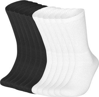 12 Pairs Cotton Diabetic Socks for Men & Women - Non-Binding Extra Wide Top Neuropathy Socks - Crew Socks