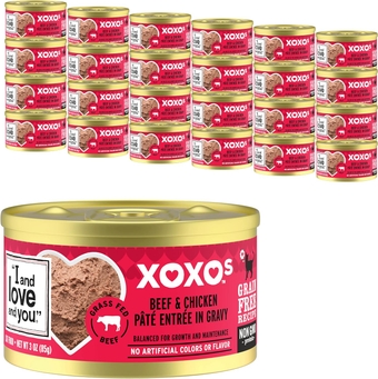" XOXOs Canned Wet Cat Food, Beef and Tuna Pate, Grain Free, Real Meat, No Fillers, 3 oz Cans, (Pack of 24)