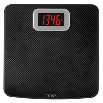 Digital Scales for Body Weight, High 440 LB Capacity, Carbon Fiber with Anti-slip finish, Readout with Red Digits, Auto On and Off Scale, 11.8 x 11.8 Inches, Black