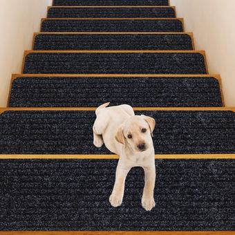 15 Pack Stair Treads Carpets Non-Slip, 30 x 8 inch Stair Runners for Wooden Steps, Embossed Stair Mats for Indoor Use, Stair Rugs for Protecting Kids, Elderly and Dogs, Black