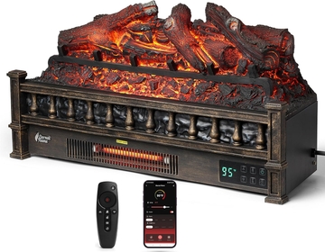 Eternal Flame 26 in. WiFi Infrared Quartz Electric Fireplace Log Heater with Sound Crackling, Realistic Lemonwood Logs, Adjustable Flame Colors, Remote Control, Thermostat, Timer, 1500W Bronze