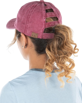 Womens Baseball Cap Dad Hat Ponytail Messy Bun Ladder Back Ponycap