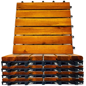 Interlocking Deck Tiles - Snap Together Wood Flooring | 12 x 12 Acacia Hardwood Outdoor Flooring for Patio | Click Floor Decking Tile Outdoors Balcony Flooring Wooden Flooring (24)