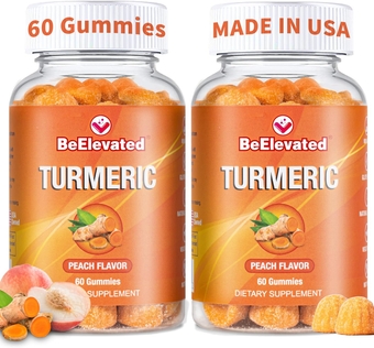 Turmeric Gummies for Adults Peach Flavor | Black Pepper and Ginger Supplements for Joint Support | Vegetarian Chewable Vitamins Supplement | Gummy Vitamin |Pack of 2 | (60 Count Bottle)
