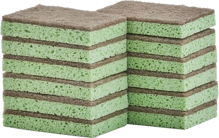 Non-Scratch Cellulose Sponge Scrub (12-Pack) Heavy Duty Kitchen Sponges Scrubbers with Scouring Pad (Green)