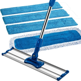18" Professional Microfiber Mop - Commercial Stainless Steel Handle With Microfiber Dust Pad + 3 Microfiber Wet Pads