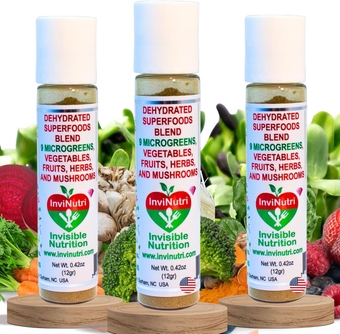 InviNutri Special Needs Superfoods Powder for Sensory and Picky Eaters - Genius Shake On Microgreens Veggies Fruits Mushrooms All-in-1 Invisible 40x Nutrient-Rich 30mg Sulforaphane Vitamin Supplement