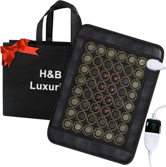 Heating Pad for Back Pain Relief, Far Infrared Natural Jade Heating Pad, Smart Controller with Memory Function, Heating Pads Included Travel Bag and Chair Strap, Auto Shut Off, 15 x 19 inches