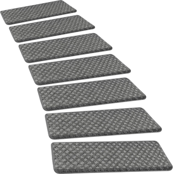 Bullnose Carpet Stair Treads Tape Free Non-Slip Indoor Stair Protectors Pet Friendly Stair Treads for Wooden Steps 9.5" x 30"x1.2" (14 Pieces,Grey Mini-Diamond Trellis)