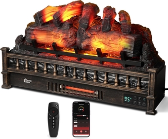 Eternal Flame 30 in. WiFi Infrared Quartz Electric Fireplace Log Heater with Sound Crackling, Realistic Pinewood Logs, Adjustable Flame Colors, Remote Control, Thermostat, Timer, 1500W, Bronze