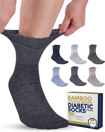 Bamboo Viscose Diabetic Socks for Men & Women - 6 Pairs | Tan, Light Tan, Navy, Light Blue, Grey, Light Grey | Ankle Length Womens Diabetic Socks | Moisture Wicking Diabetes Socks