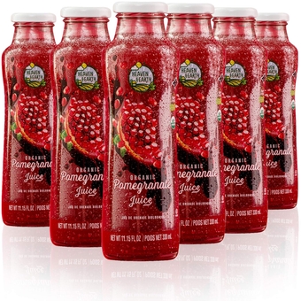 Heaven & Earth 100% Pure Organic Pomegranate Juice 11.15oz (6 Pack), NO Concentrate! Cold Pressed, Non GMO Verified, No Sugar Added, No Preservatives
