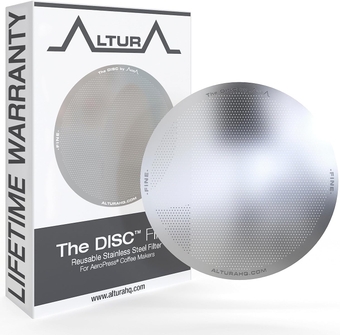 The DISC: Premium Filter for AeroPress Coffee Makers by ALTURA + eBOOK with Recipes, Tips, and More – Stainless Steel, Washable & Reusable XL