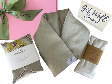 Get Well Soon Gift Set - 3 Piece Set - Lavender Heat Pad, Linen Neck Wrap & Linen Eye Pillow - Get Well Gift Boxes for Women, Unique Women's Gift Basket, Card for Personalized Message