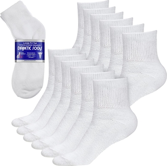 Diabetic Ankle Crew Socks Mens Womens Non-binding Socks Loose Fit 12 Pairs