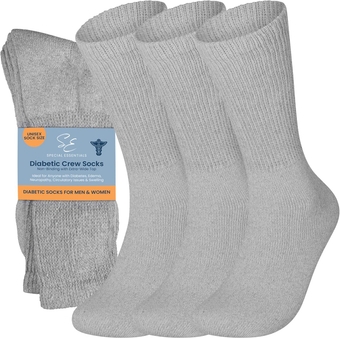 3 Pairs Cotton Diabetic Crew Socks - Non-Binding Wide Top Comfort & Support for Men & Women