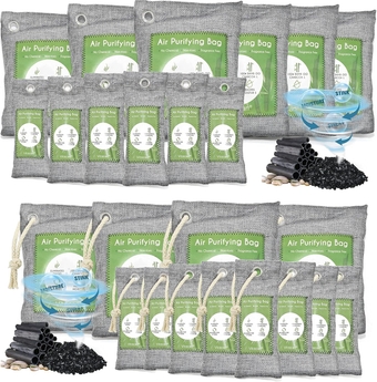 24 Pack Bamboo Charcoal Air Purifying Bag, Activated Charcoal Bags Odor Absorber, Moisture Absorber, Natural Car Air Freshener, Shoe Deodorizer, Odor Eliminators For Home, Pet, Closet