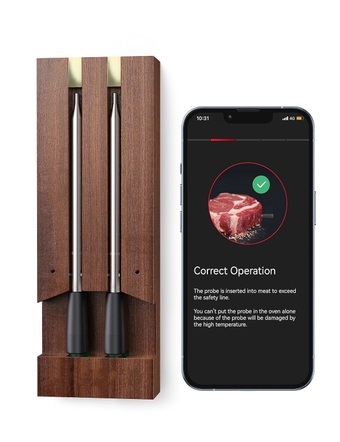 Smart Meat Thermometer,  Wireless Food Thermometer Bluetooth with Smart Alert, 263ft Range, IP67 Waterproof, Magnetic Design for Smoker, BBQ, Kitchen, Air Fryer, Oven, Grill (2 Probes)
