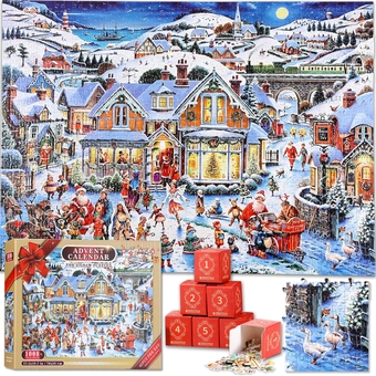 Advent Calendar 2023 Christmas Jigsaw Puzzles, 24 Box 1008 Pieces Christmas Puzzle Countdown Calendar, Ideal Christmas Toys for Holiday Home Decor, Xmas Gifts for Kids Teens Adults.