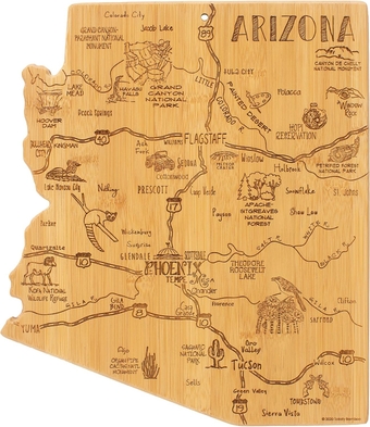 Destination Arizona State Shaped Serving and Cutting Board, Includes Hang Tie for Wall Display