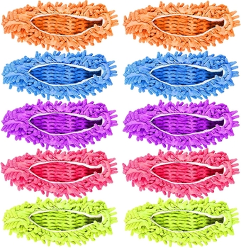 10pcs (5 Pairs) Mop Slippers Shoes Cover for Women Men Kids for Floor House Office Bathroom Kitchen Cleaning, Washable Reusable Microfiber Dust Mop Socks Foot Hair Cleaners Sweeping