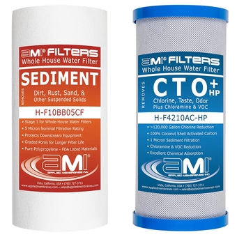 APPLIED MEMBRANES INC. Whole House Water Filter Replacement Filter Cartridge Set | 2 Stage 4.5” x 10” Sediment and Carbon Block Filters | Fits 10-inch Housings