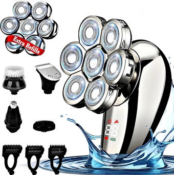 Head Shavers for Bald Men, Anti-Pinch Electric Razor for Men, 7D Electric Shaver for Man, 6-in-1 Men's Grooming Kit with Beard, Nose Hair Trimmer, Hair Clippers, Wet and Dry Skull Shaver