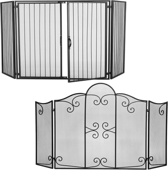 3 Panel Fireplace Screen with Doors & Arched Fireplace Screen Cover Fence Gate Decorative, Heavy Duty Folding Fire Place Screen Spark Guard Outdoor Indoor for Farmhouse Home Decor