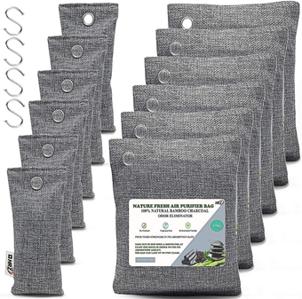 12 Pack Bamboo Charcoal Air Purifying Bags (6x150g, 6x50g), Odor Absorbers of Activated Charcoal bag for Home and Car, Shoe Deodorizer, Closet (Pet Friendly) - Bamboo Charcoal Air Purifying Bag