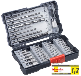 108960 39-Piece Drill Box m. Hexagonal Shank, HSS Metal Drill, 4 x Masonry Drills and bits PH, PZ and Torx in Set incl. Countersink, bit Holder and Socket Wrench bits