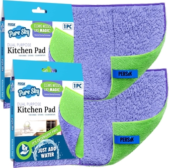 Pure-Sky Ultra Microfiber Cooktop, Countertop Cleaning Scrubbing Pads - JUST ADD Water No Detergents Needed - for Sinks, Stovetop, Cooktop, Countertops, Granite, Chrome and Tabletops - 2 Pack