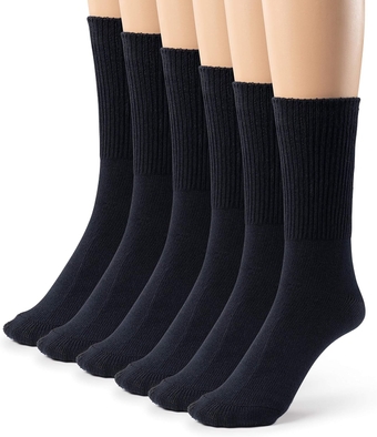 3 or 6 Pack Men’s Bamboo Diabetic Seamless Soft Non-Binding Crew Socks, Also Available In Plus Sizes