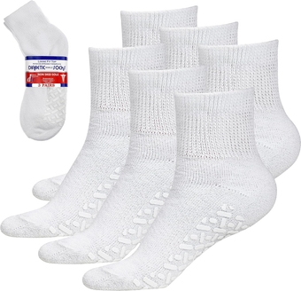 Non-Binding Loose Fit Sock - Diabetic Non-Slip Socks for Men and Women - Ankle 3Pk White