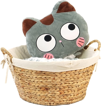 Water Hyacinth Natural Oval Wicker Laundry Basket with Handles and White Cotton Liner