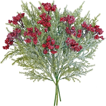 3 Pcs Artificial Frosted Cedar and Red Berries Picks Sprays Christmas Floral Picks Faux Cedar Pine Branches Stems 15.7" Tall for Christmas Tree Winter Floral Arrangement Wreath Holiday Décor