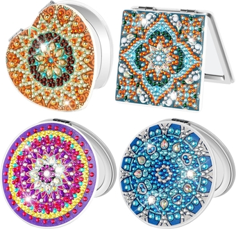 4Pcs Compact Mirror Diamond Painting, DIY Diamond Painting Pocket Mirror, DIY Diamond Art Makeup Mirror, Folding Mirror Diamond Painting Art Kit for Girls and Women