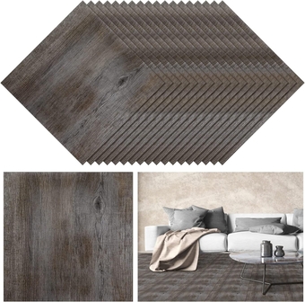 48 Pcs Peel and Stick Floor Tile Wood Grain Vinyl Flooring Self Adhesive Waterproof Bathroom Floor Tile for Living Bedroom Kitchen Floor, 12 x 12 Inch(Grey, Classic Style)