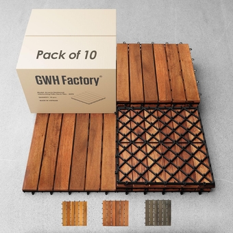 Interlocking Deck Tiles, 100% Acacia Deck Tiles, Deck Tiles Interlocking Outdoor All Weather, Interlocking Patio Tiles, Wood Tiles Outdoor (Stripe, Red Brown, Pack of 10)