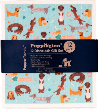 Pupper Towels 12 Pack Swedish Dishcloths for Kitchen - Dog Dish Towels - Swedish Dish Cloths for Kitchen - Dog Mom Gifts for Women - Eco Friendly (12 Breeds)