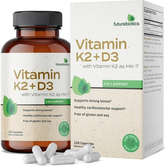 Vitamin K2 (MK7) with D3 Supplement - Non-GMO Formula - 5000 IU Vitamin D3 & 90 mcg Vitamin K2 MK-7, 120 Vegetarian Capsules