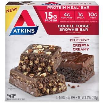 Double Fudge Brownie Protein Meal Bar, High Fiber, 15g Protein, 1g Sugar, 4g Net Carb, Meal Replacement, Keto Friendly