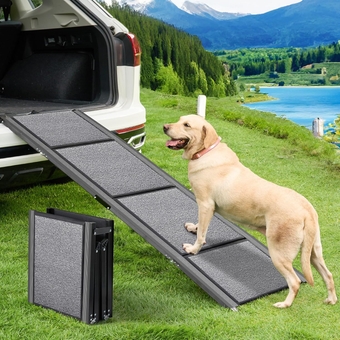 Dog Ramp for Car - Folding Pet Steps for Medium & Large Dogs, Portable Pet Stair Ramp with Non-Slip Rug Surface, 63" Long & 17" Extra Wide Dog Car Ramp Up to 250LBS Enter a Car SUV & Truck