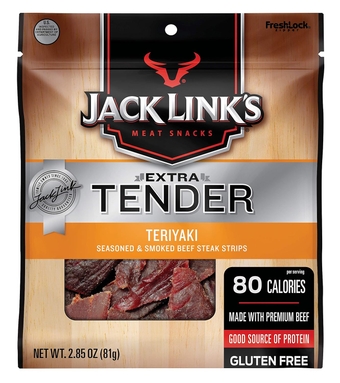 Link’s Extra Tender Beef Jerky Steak Strips, Teriyaki, 2.85 oz – Flavorful Meat Snack, 9g of Protein and 80 Calories, Made with Premium Beef - Gluten Free and No Added MSG or Nitrates/Nitrites