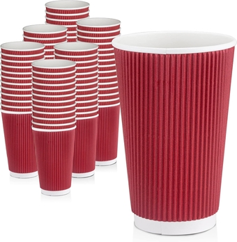 [500 Pack] Disposable Coffee Cups - 16oz Dark Red Double Wall Insulated Ripple Sleeves To Go Coffee Cups - Kraft Paper Cups for Chocolate, Tea, Cocoa Drinks - Sturdy, Food Safe
