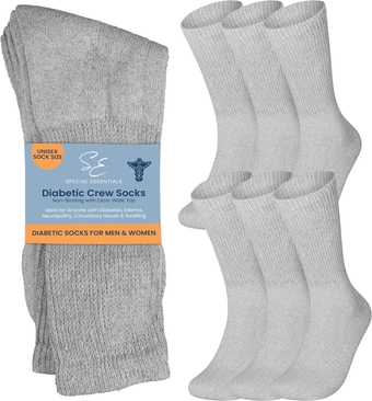 6 Pairs Non-Binding Cotton Diabetic Crew Socks With Extra Wide Top For Men and Women